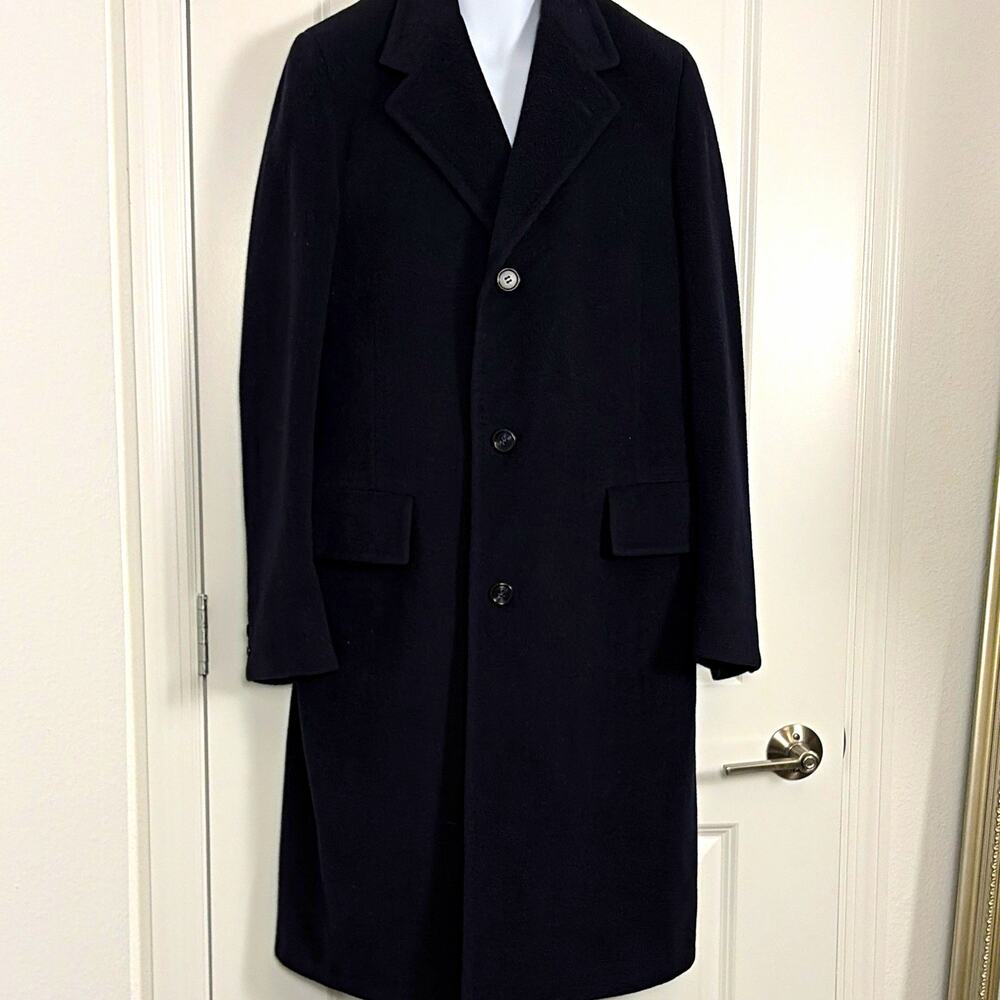 Vtg 1940s khingana men’s black 100% Mongolian cashmere coat union tags